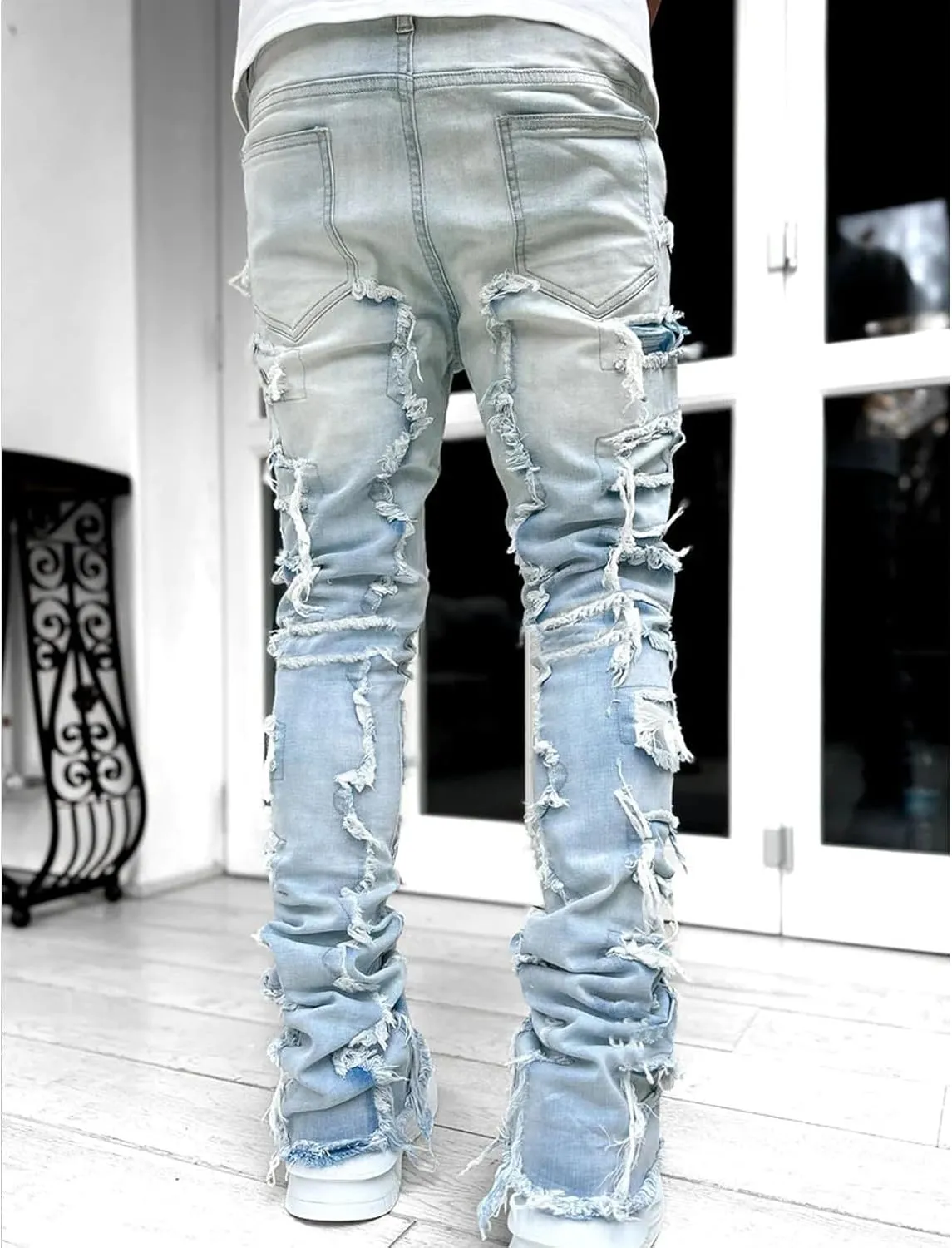 GIERIDUC Men's Graphic Printed Sweatpants White Skinny Dress Pants Men's Big and Tall Urban Clothing Walking Clothes for Men