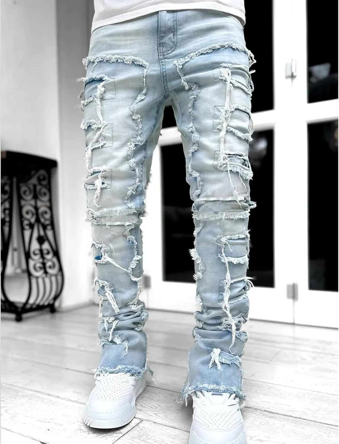 GIERIDUC Men's Graphic Printed Sweatpants White Skinny Dress Pants Men's Big and Tall Urban Clothing Walking Clothes for Men