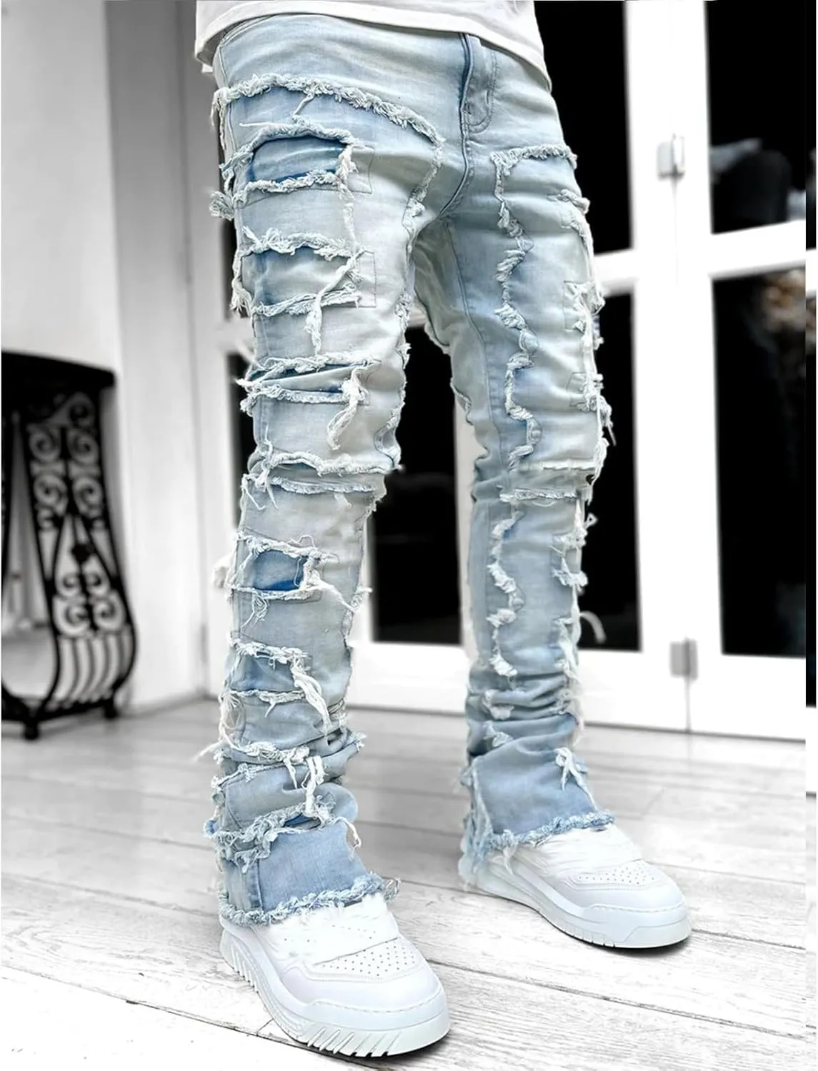 GIERIDUC Men's Graphic Printed Sweatpants White Skinny Dress Pants Men's Big and Tall Urban Clothing Walking Clothes for Men