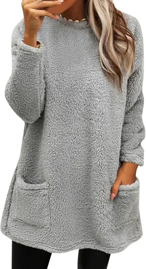 GIERIDUC Women's Long Sweatshirt Oversized Crewneck Long Sleeve Fuzzy Knit Casual Chunky Warm Fall Pullover Trendy Outfits