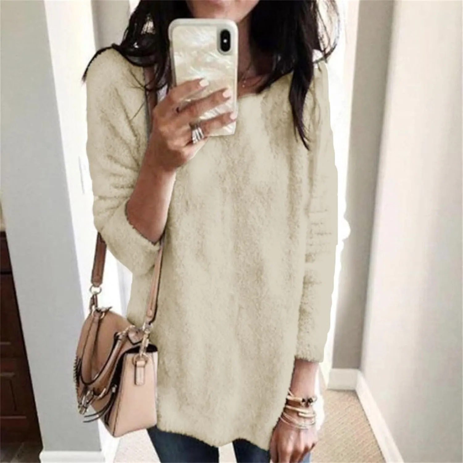 GIERIDUC Women's Long Sweatshirt Oversized Crewneck Long Sleeve Fuzzy Knit Casual Chunky Warm Fall Pullover Trendy Outfits