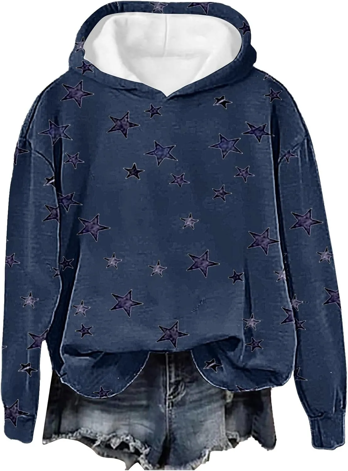GIERIDUC Womens Oversized Hoodies Stars Printed Graphic Fleece Sweatshirts Long Sleeve Hooded Sweaters Pullover Fall Outfits