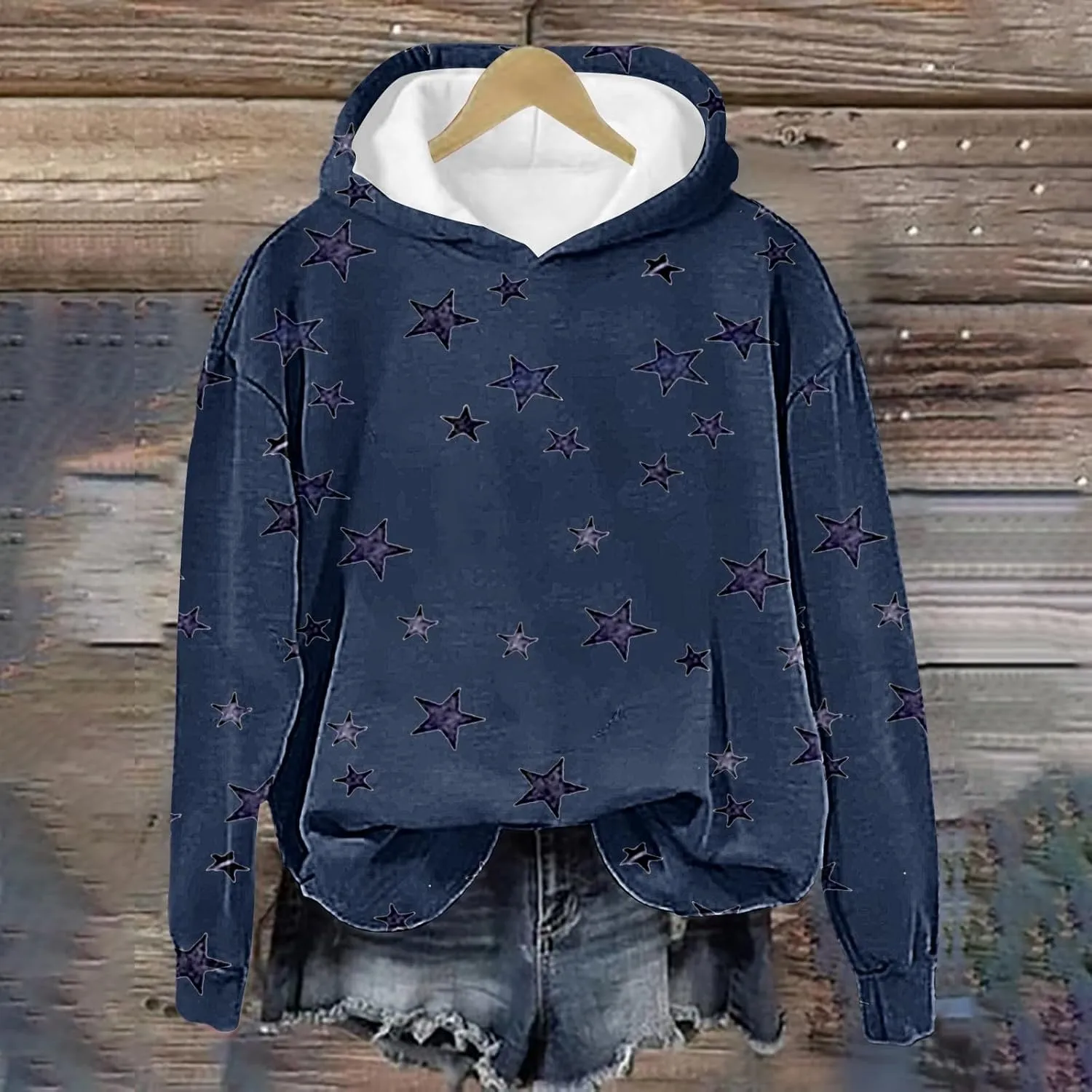 GIERIDUC Womens Oversized Hoodies Stars Printed Graphic Fleece Sweatshirts Long Sleeve Hooded Sweaters Pullover Fall Outfits