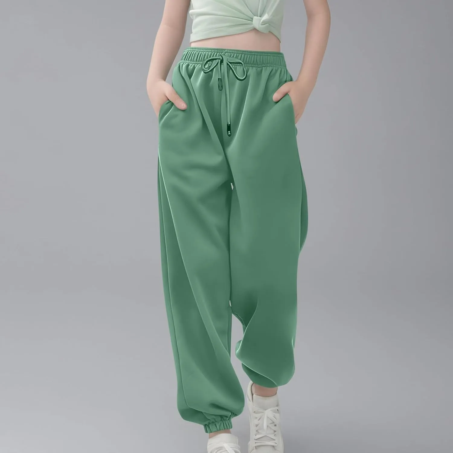 Girls Boys Cargo Pants Elastic Jogger Pants Kids Toddler Cotton Drawstring Sweatpants Casual Loose Fit Baggy Pants