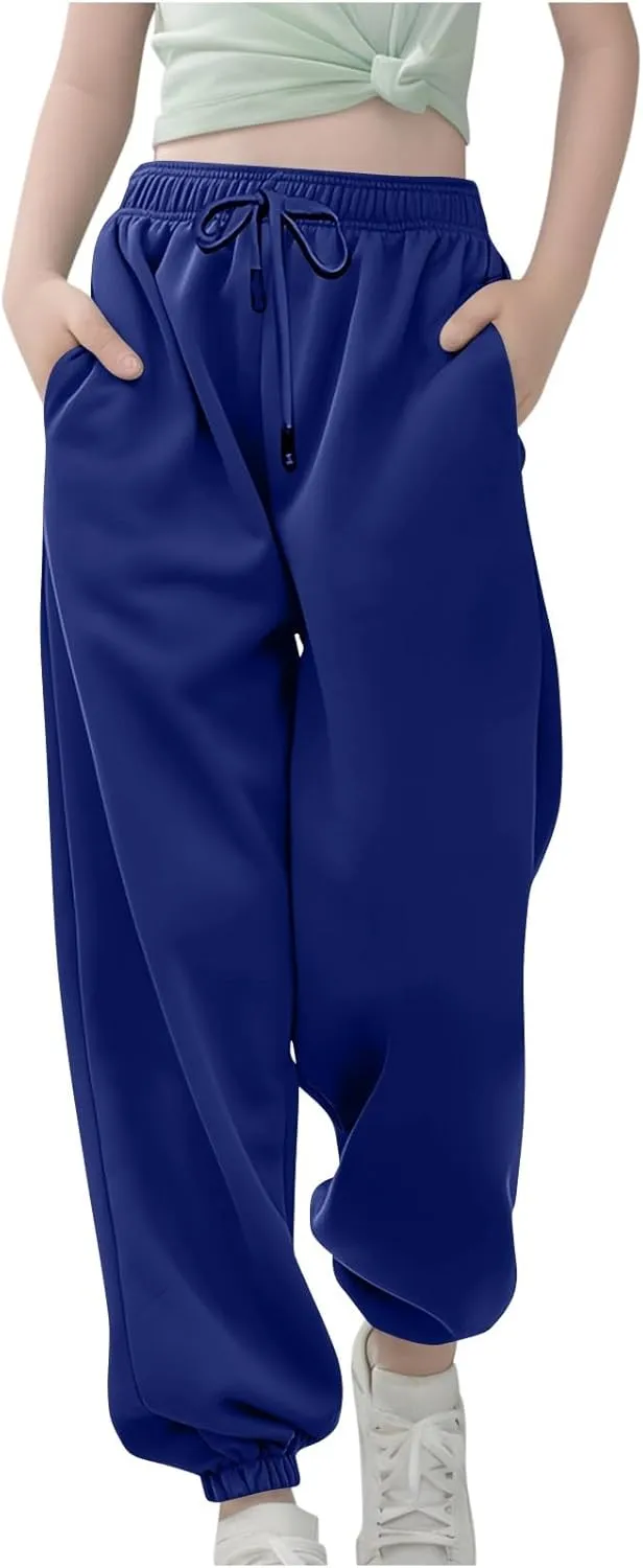 Girls Boys Cargo Pants Elastic Jogger Pants Kids Toddler Cotton Drawstring Sweatpants Casual Loose Fit Baggy Pants