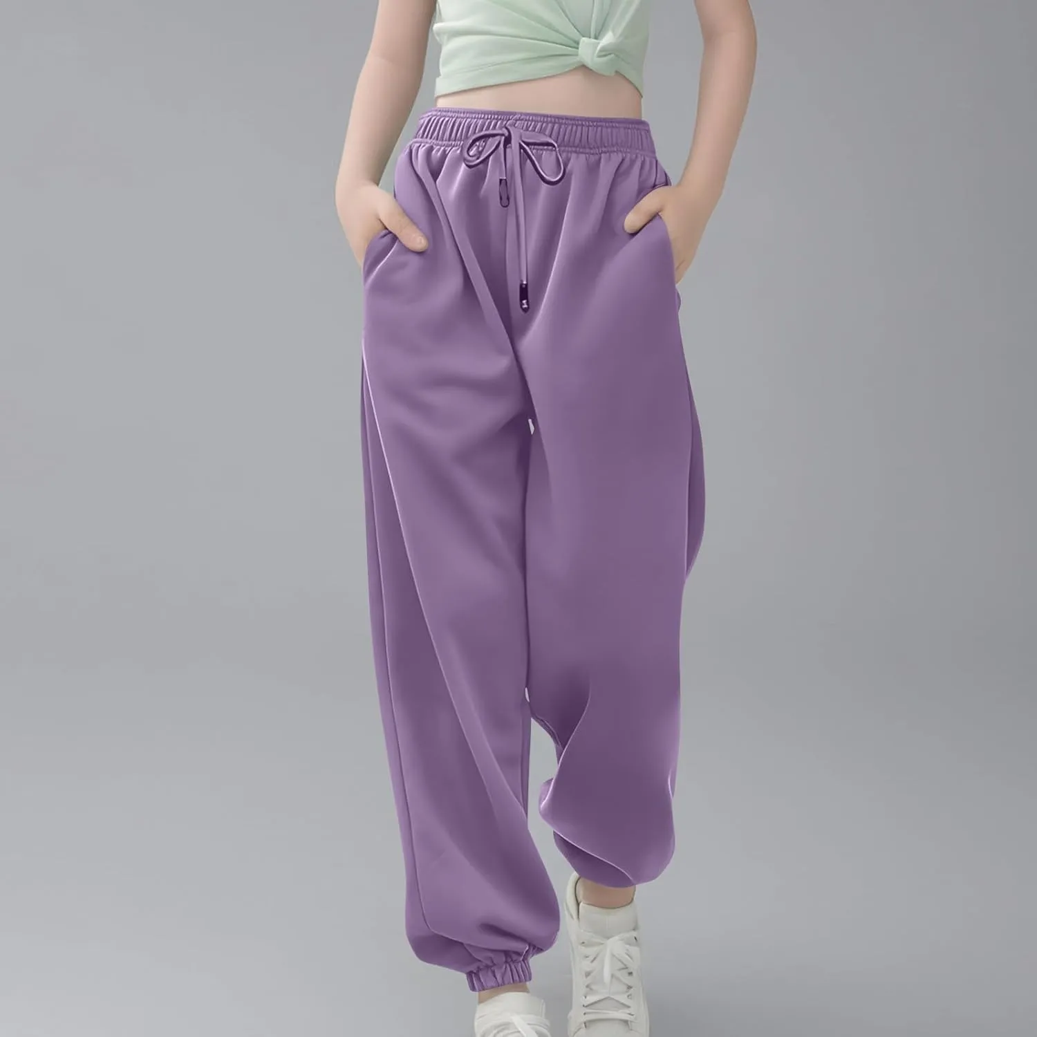 Girls Boys Cargo Pants Elastic Jogger Pants Kids Toddler Cotton Drawstring Sweatpants Casual Loose Fit Baggy Pants