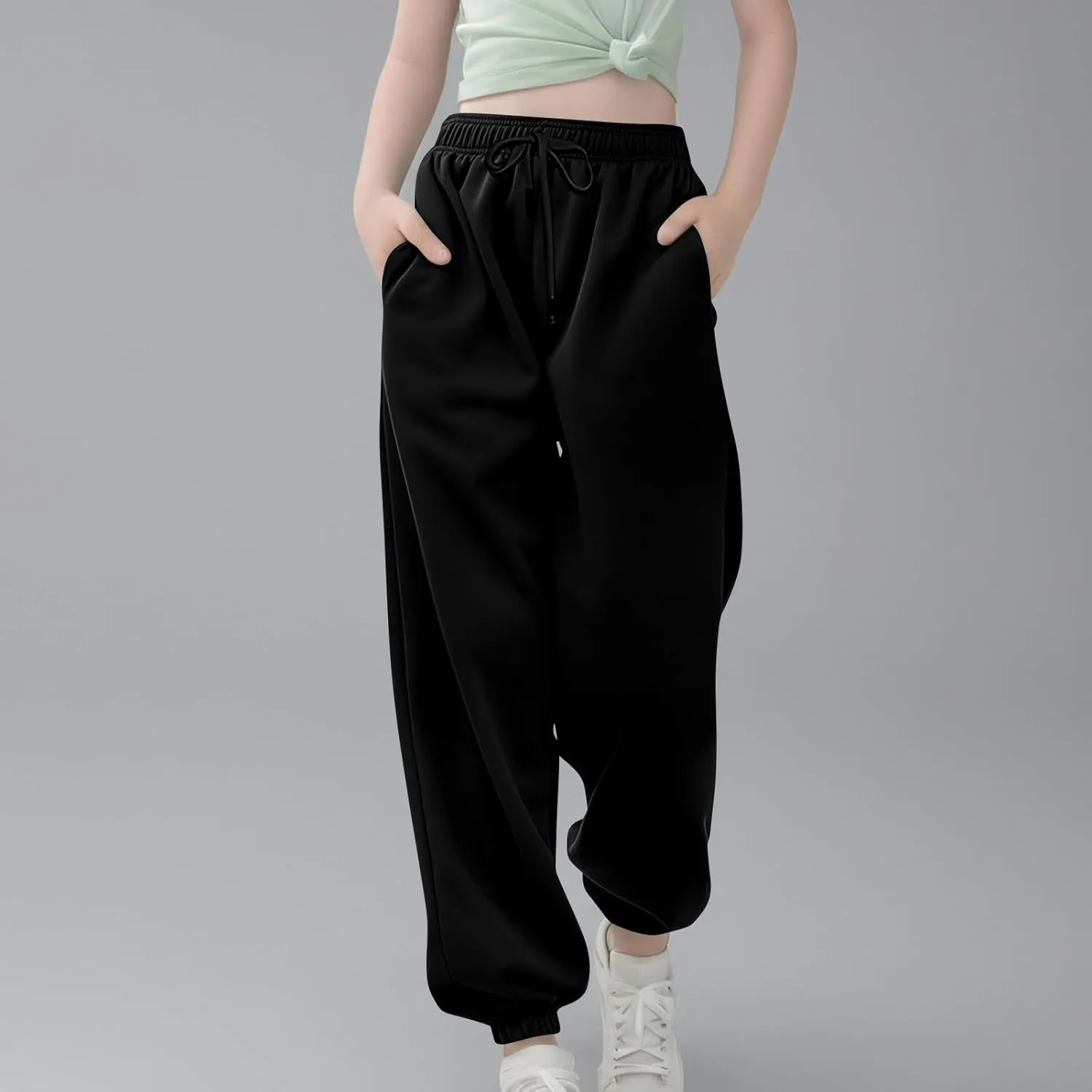 Girls Boys Cargo Pants Elastic Jogger Pants Kids Toddler Cotton Drawstring Sweatpants Casual Loose Fit Baggy Pants