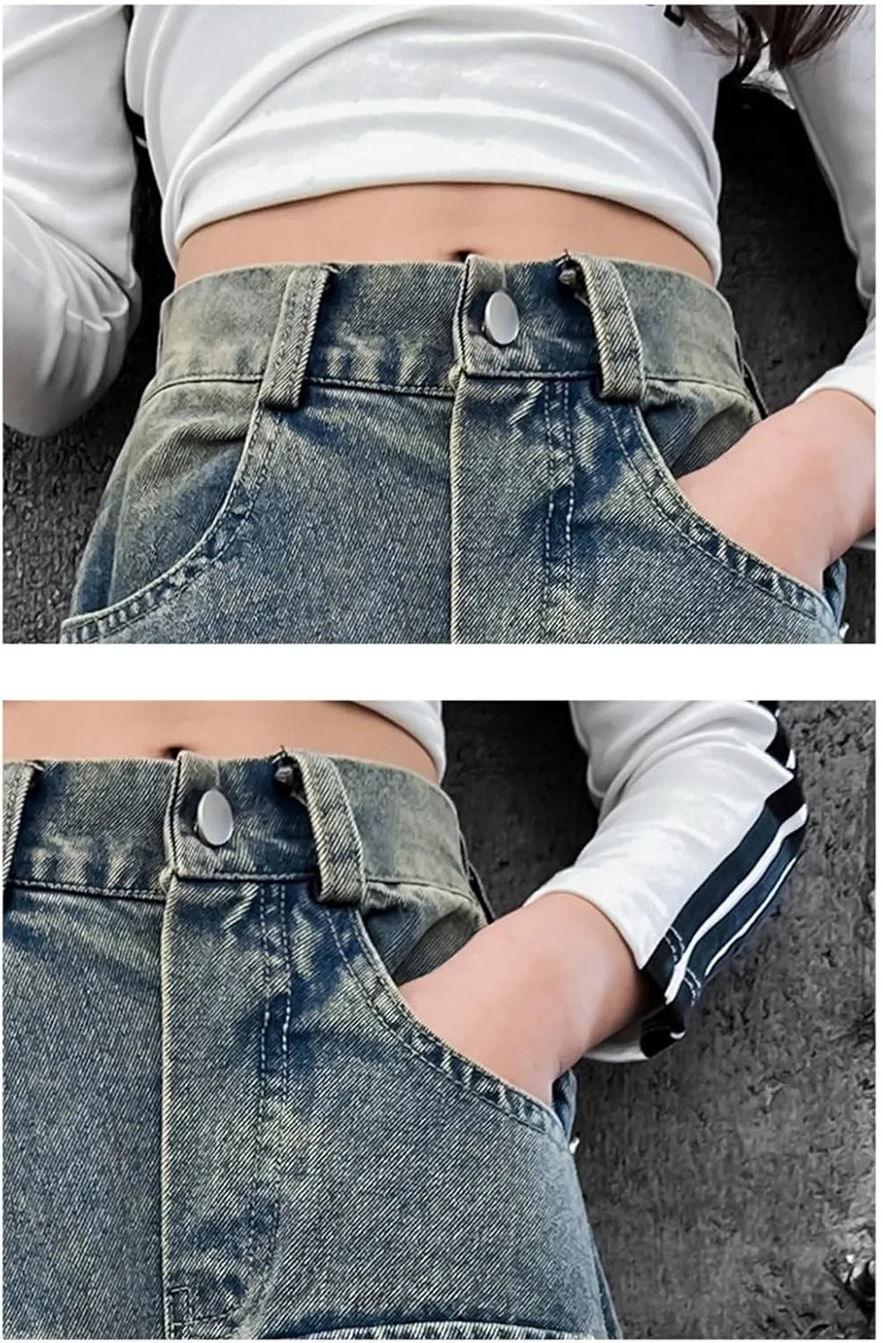 Girls Jeans Baggy Denim Jeans Wide Leg Vintage Distressed Pants Cargo Jeans Multi Pockets Y2K Streetwear