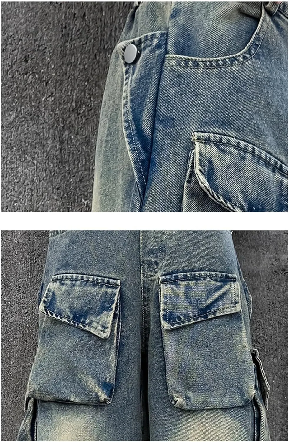 Girls Jeans Baggy Denim Jeans Wide Leg Vintage Distressed Pants Cargo Jeans Multi Pockets Y2K Streetwear