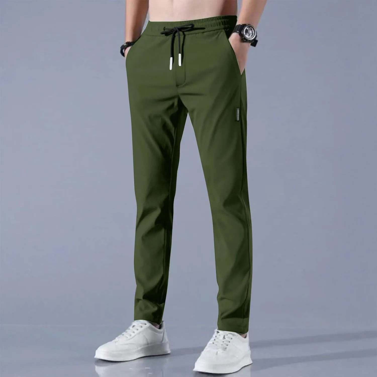 Glide Pants Men Petite Quick Dry Stretch Active Pants Elastic Waist Lightweight Hiking Pants with Pockets Glidepants