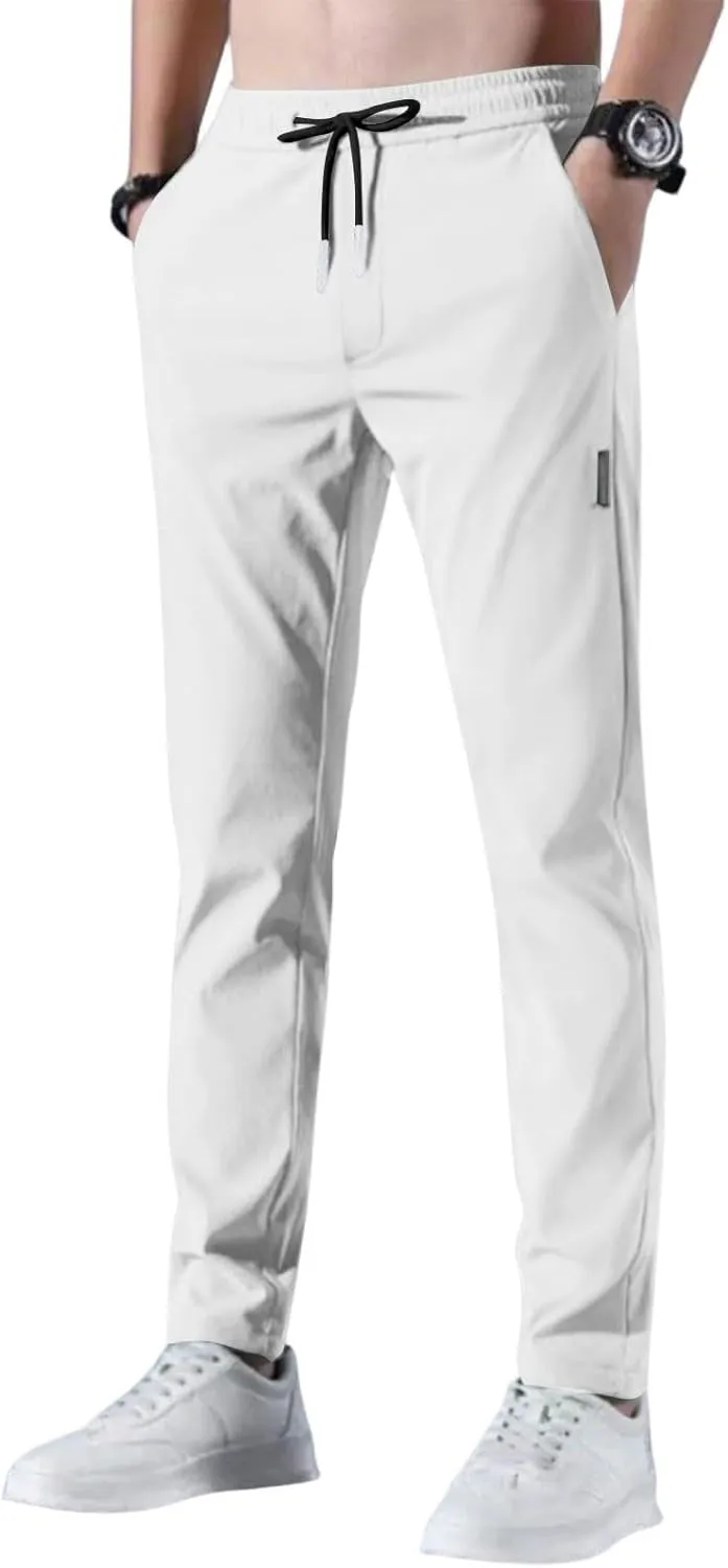 Glide Pants Men Petite Quick Dry Stretch Active Pants Elastic Waist Lightweight Hiking Pants with Pockets Glidepants