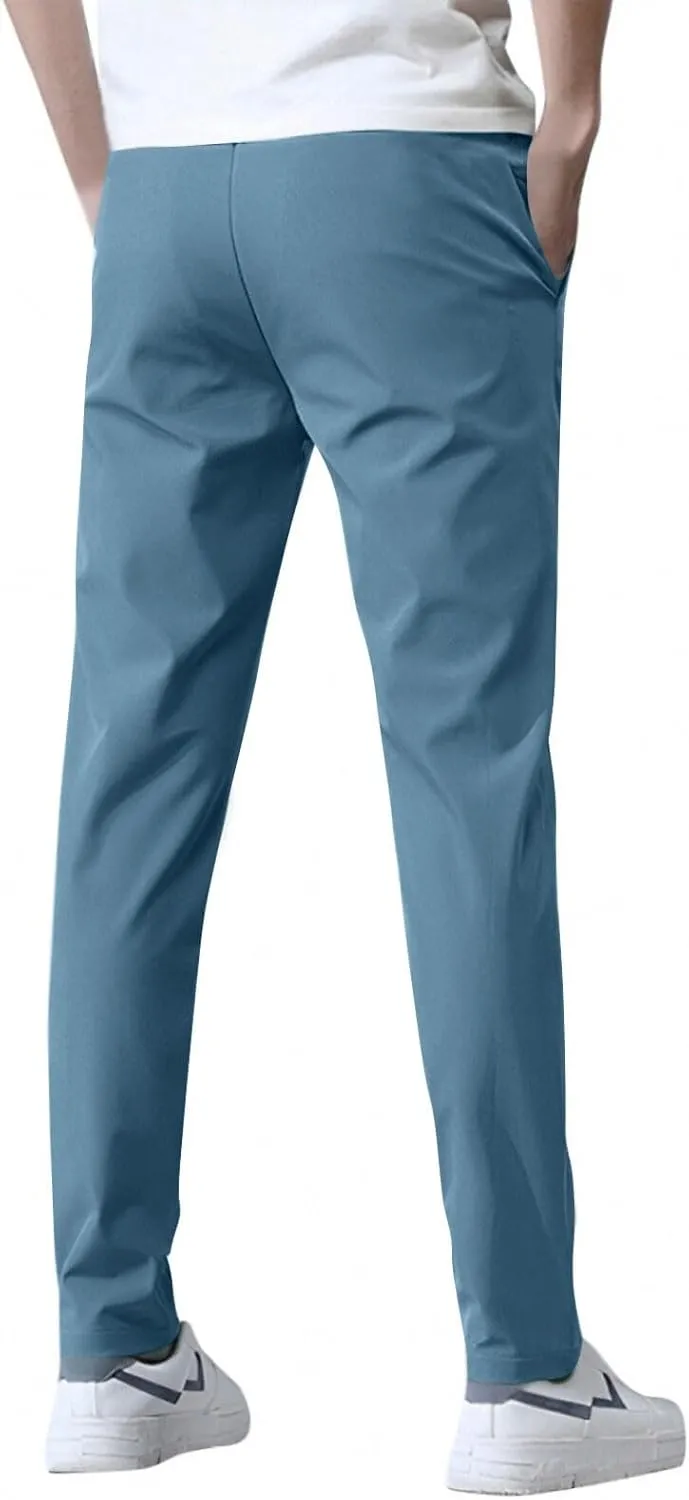 Glide Pants Men Petite Quick Dry Stretch Active Pants Elastic Waist Lightweight Hiking Pants with Pockets Glidepants