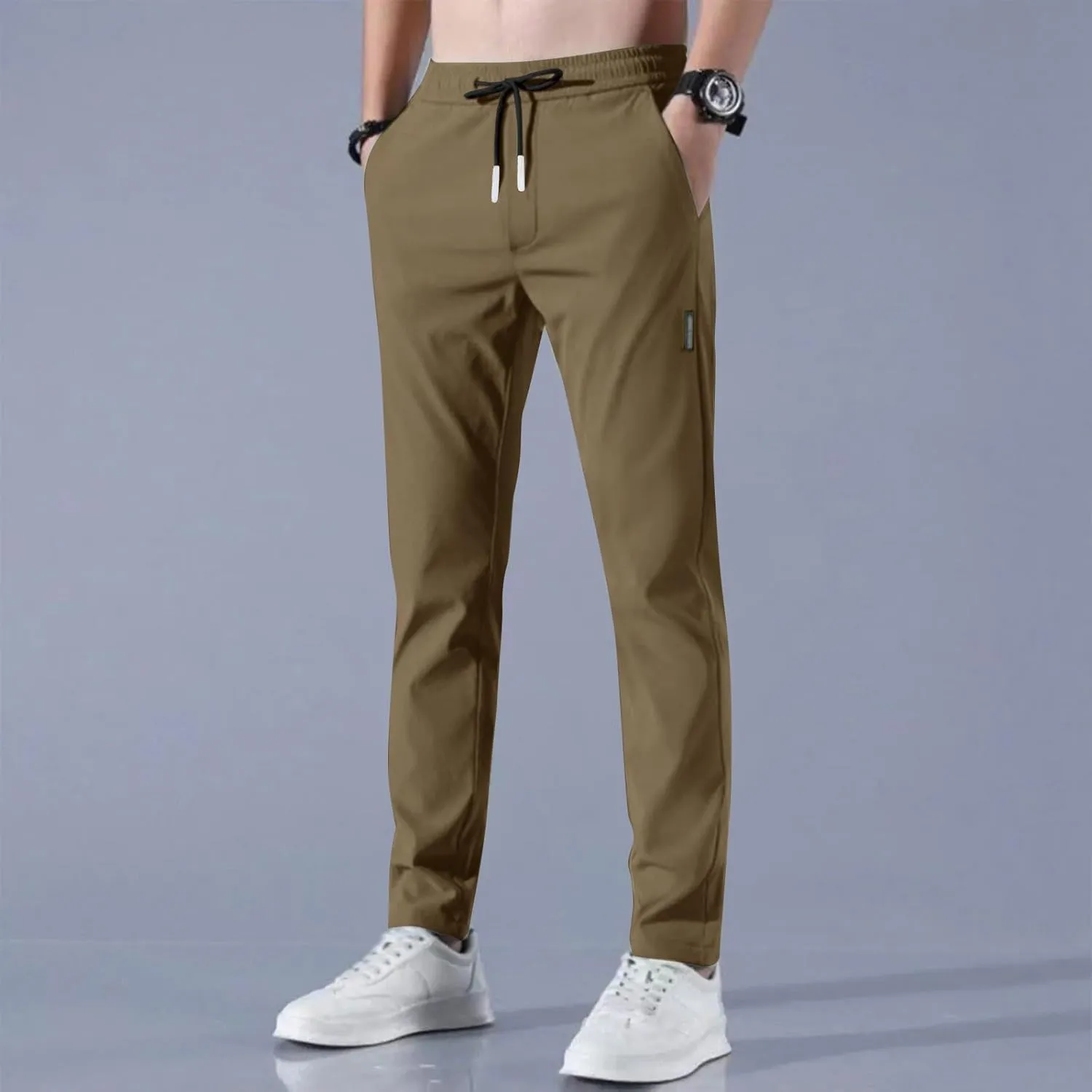 Glide Pants Men Petite Quick Dry Stretch Active Pants Elastic Waist Lightweight Hiking Pants with Pockets Glidepants