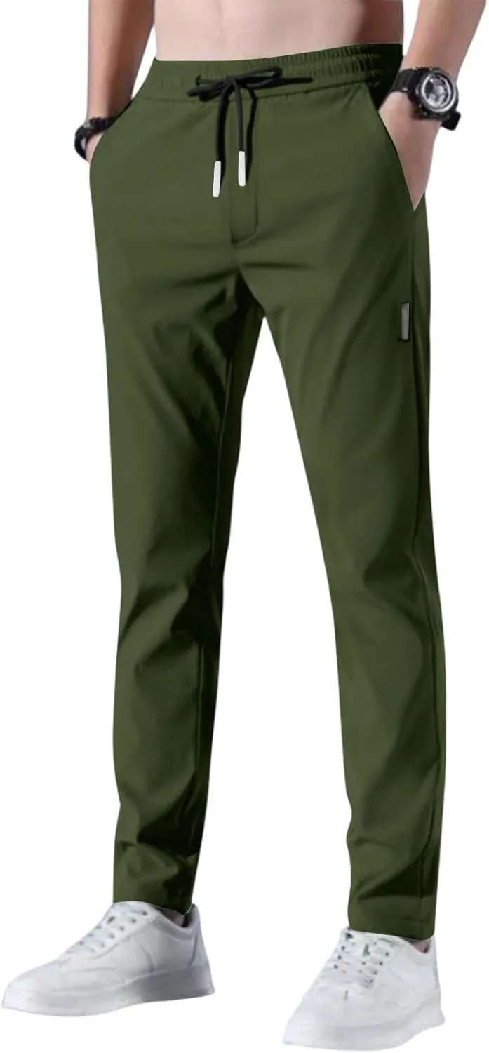 Glide Pants Men Petite Quick Dry Stretch Active Pants Elastic Waist Lightweight Hiking Pants with Pockets Glidepants