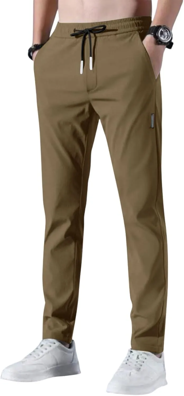 Glide Pants Men Petite Quick Dry Stretch Active Pants Elastic Waist Lightweight Hiking Pants with Pockets Glidepants