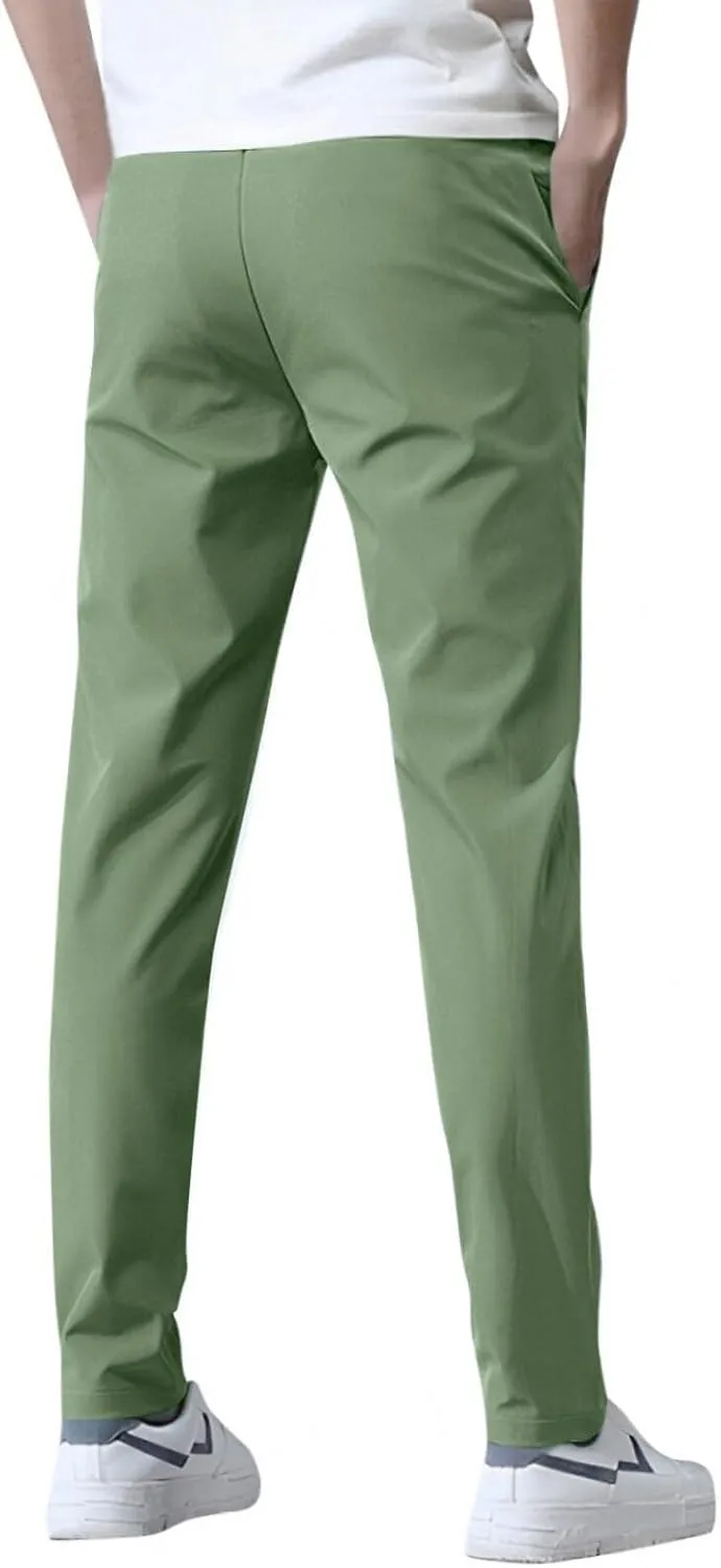 Glide Pants Men Petite Quick Dry Stretch Active Pants Elastic Waist Lightweight Hiking Pants with Pockets Glidepants