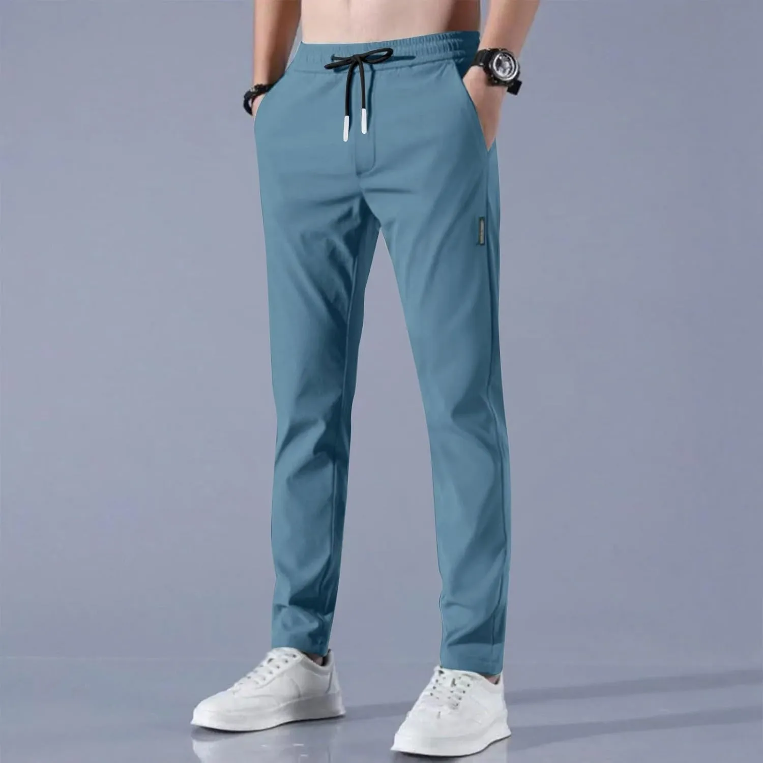 Glide Pants Men Petite Quick Dry Stretch Active Pants Elastic Waist Lightweight Hiking Pants with Pockets Glidepants