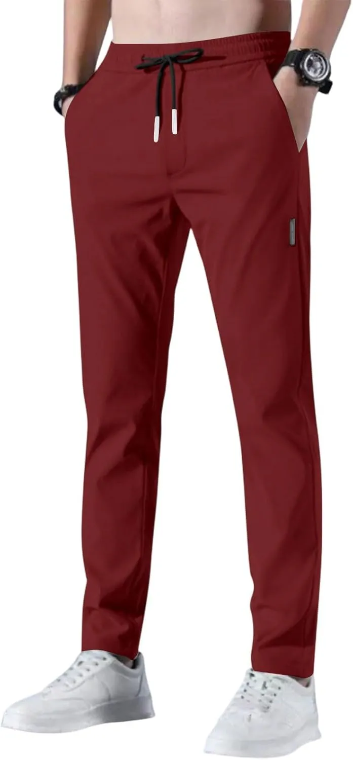 Glide Pants Men Petite Quick Dry Stretch Active Pants Elastic Waist Lightweight Hiking Pants with Pockets Glidepants