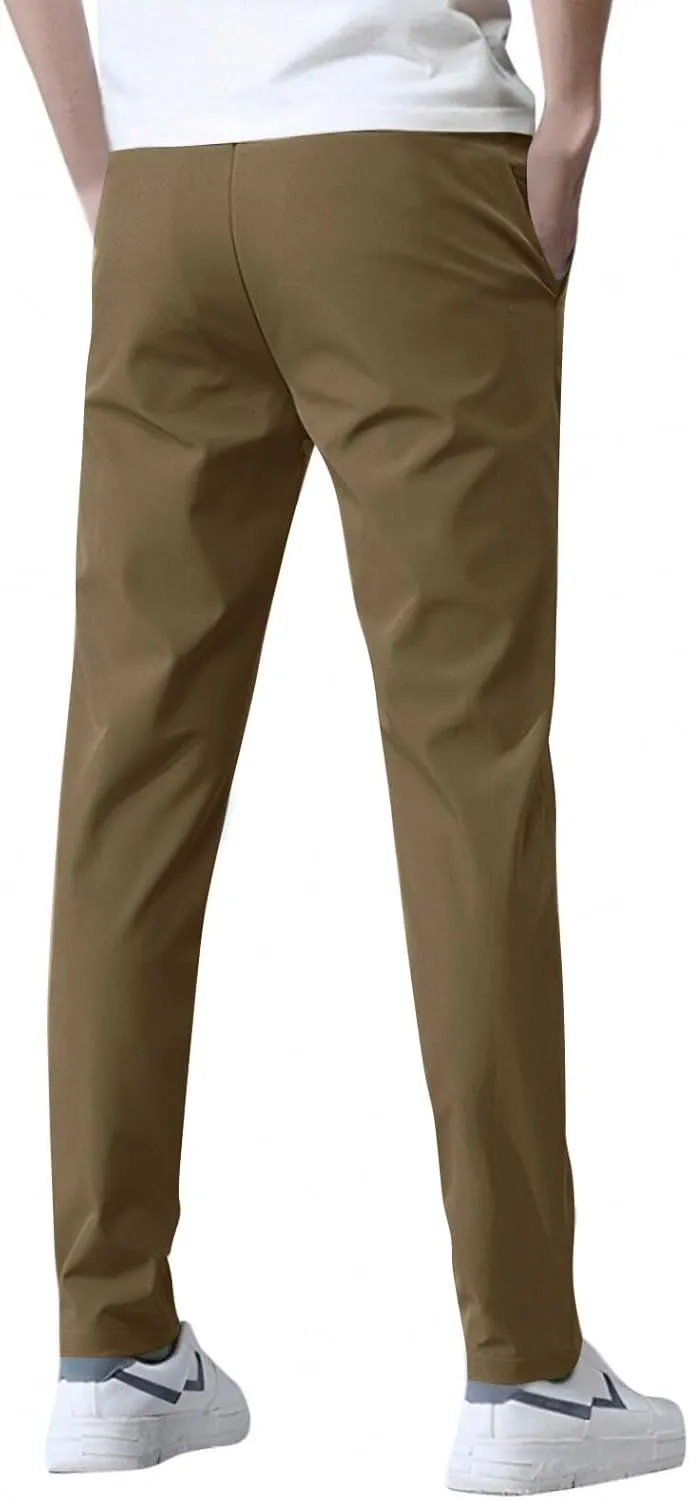 Glide Pants Men Petite Quick Dry Stretch Active Pants Elastic Waist Lightweight Hiking Pants with Pockets Glidepants