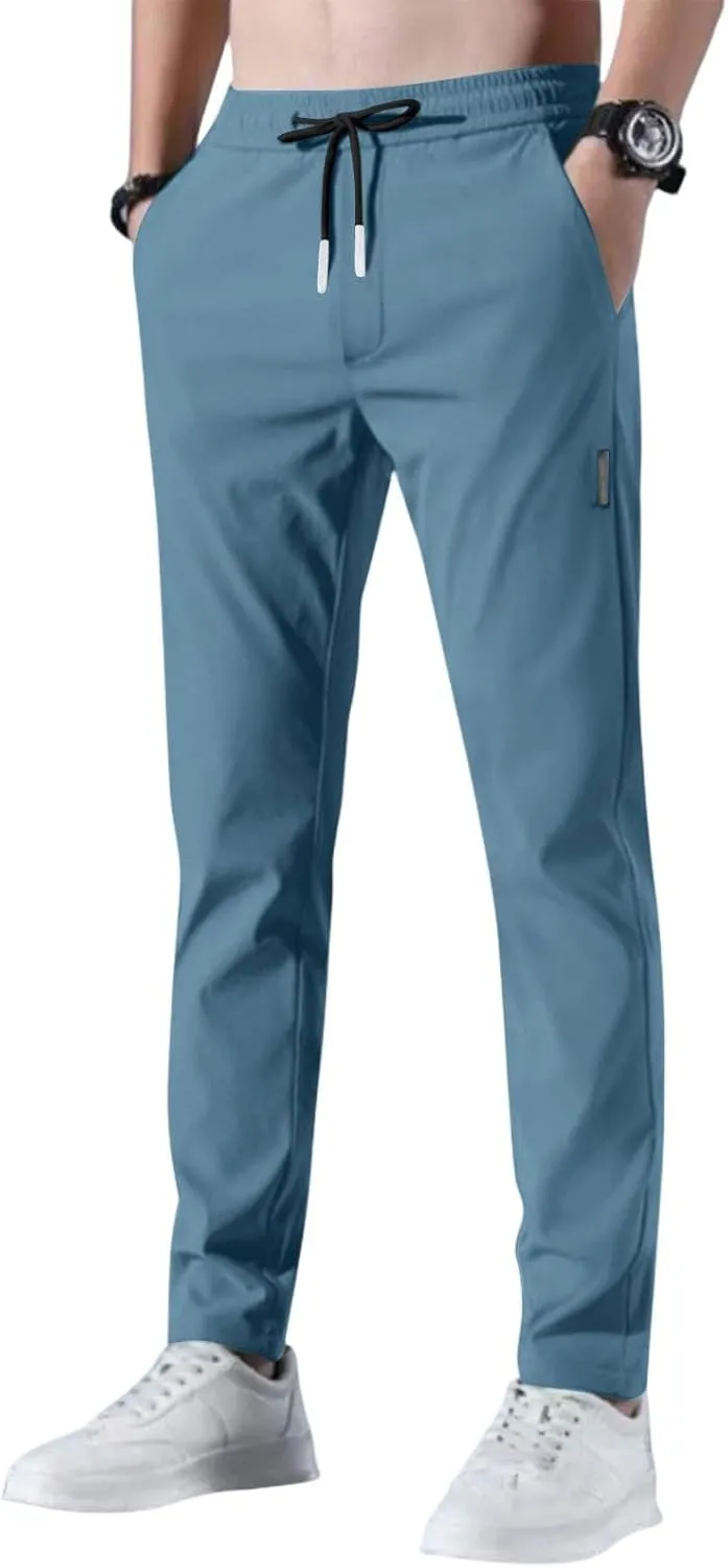Glide Pants Men Petite Quick Dry Stretch Active Pants Elastic Waist Lightweight Hiking Pants with Pockets Glidepants