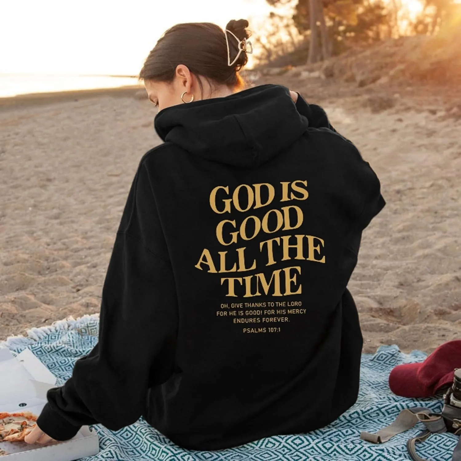 God Is Good All The Time Hoodie For Women Oversized Letter Print Pullover Sweatshirts Loose Fit Casual Fall Hoodie Pockets