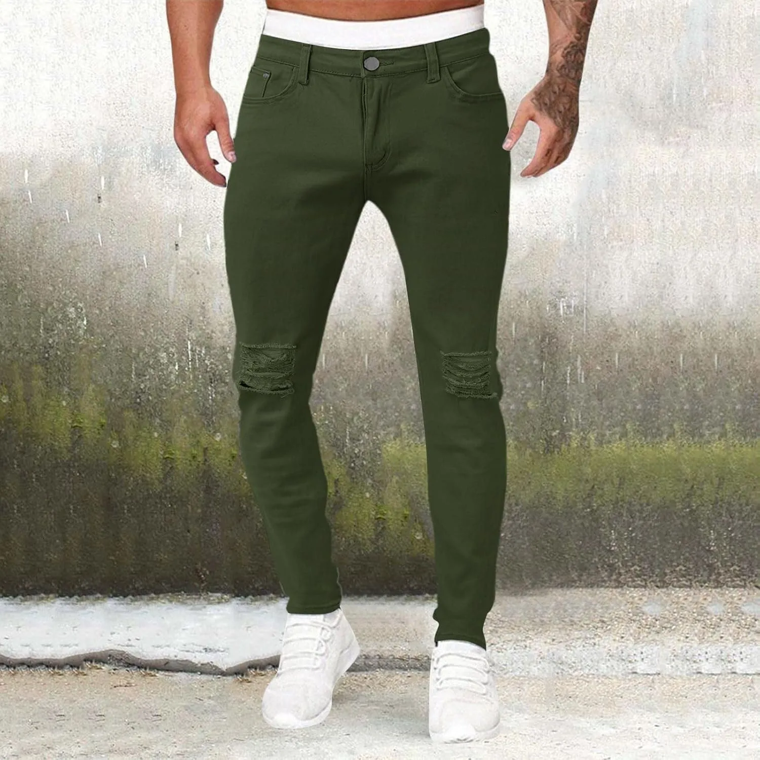 GOKKILRW Jeans for Men Big and Tall Relaxed Fit Straight Leg Skinny Jeans Ripped Stretch Slim Fit Tapered Jeans Denim Pants