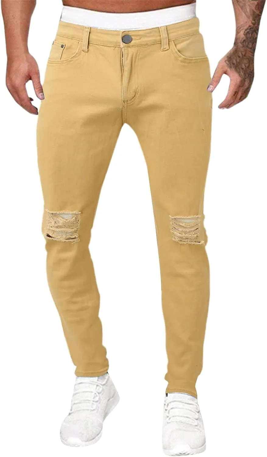 GOKKILRW Jeans for Men Big and Tall Relaxed Fit Straight Leg Skinny Jeans Ripped Stretch Slim Fit Tapered Jeans Denim Pants