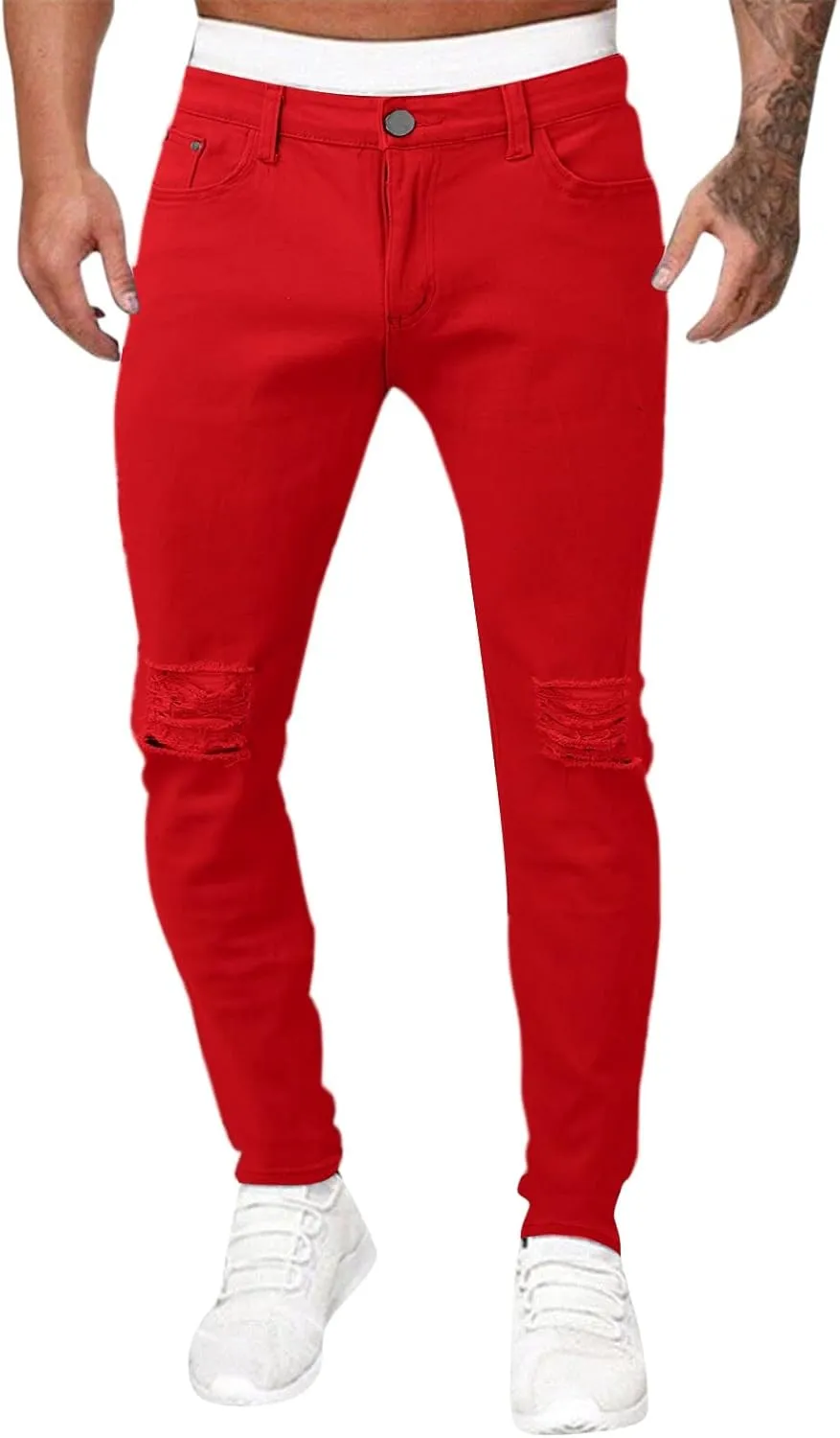 GOKKILRW Jeans for Men Big and Tall Relaxed Fit Straight Leg Skinny Jeans Ripped Stretch Slim Fit Tapered Jeans Denim Pants