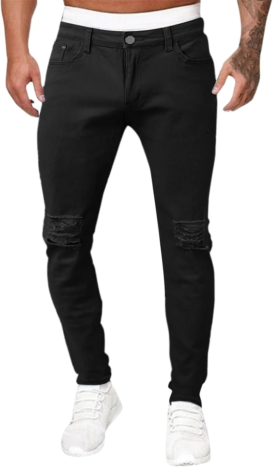 GOKKILRW Jeans for Men Big and Tall Relaxed Fit Straight Leg Skinny Jeans Ripped Stretch Slim Fit Tapered Jeans Denim Pants
