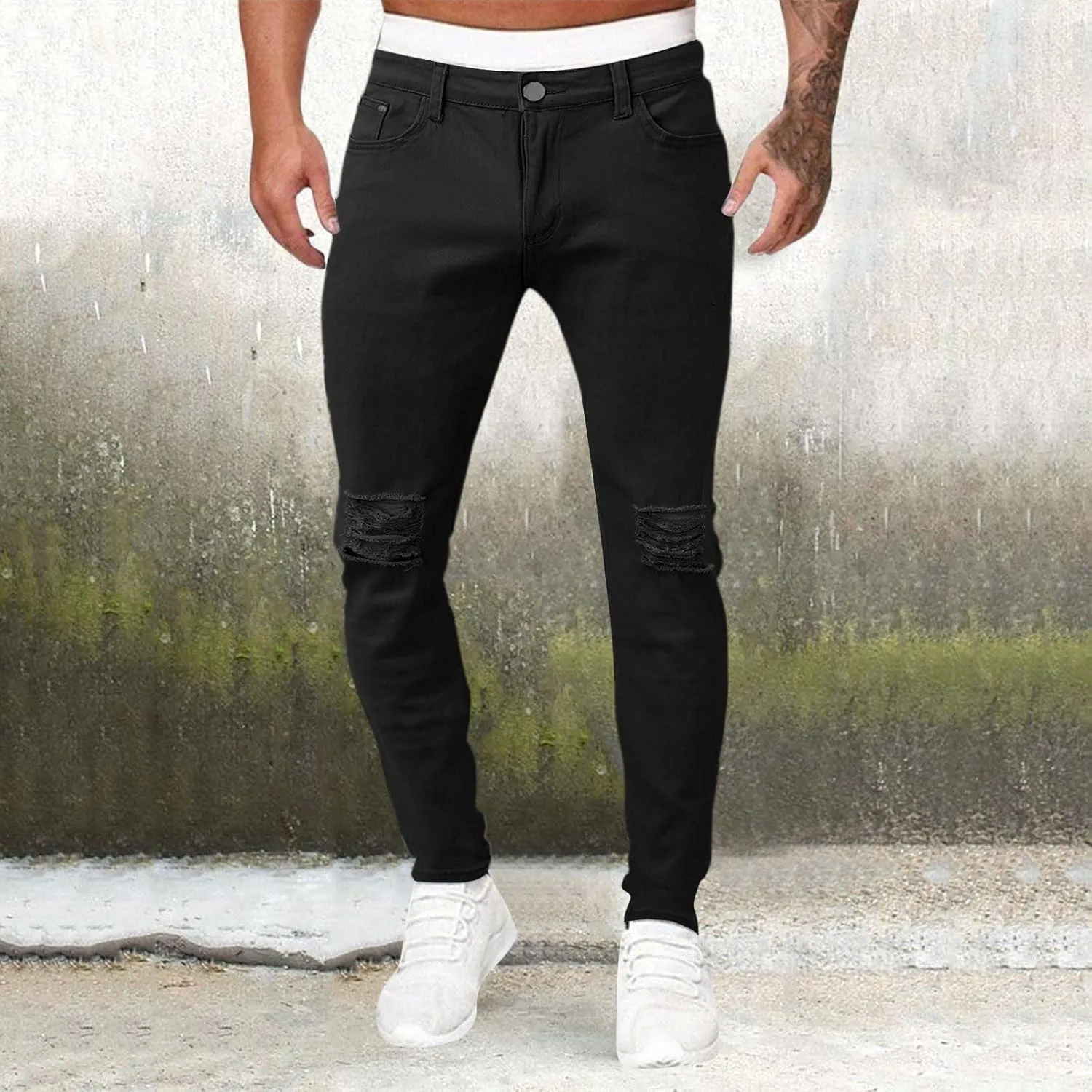GOKKILRW Jeans for Men Big and Tall Relaxed Fit Straight Leg Skinny Jeans Ripped Stretch Slim Fit Tapered Jeans Denim Pants