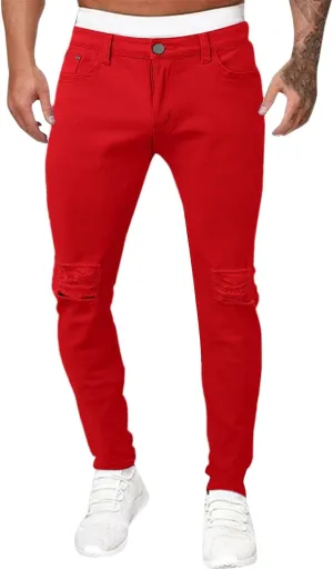 GOKKILRW Jeans for Men Big and Tall Relaxed Fit Straight Leg Skinny Jeans Ripped Stretch Slim Fit Tapered Jeans Denim Pants