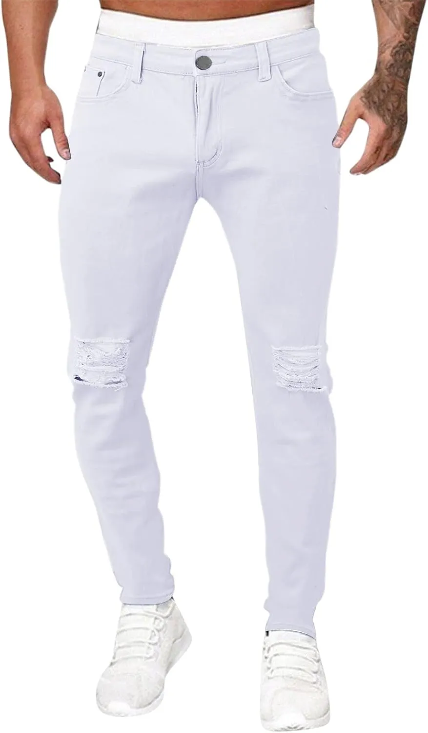 GOKKILRW Jeans for Men Big and Tall Relaxed Fit Straight Leg Skinny Jeans Ripped Stretch Slim Fit Tapered Jeans Denim Pants