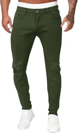 GOKKILRW Jeans for Men Big and Tall Relaxed Fit Straight Leg Skinny Jeans Ripped Stretch Slim Fit Tapered Jeans Denim Pants