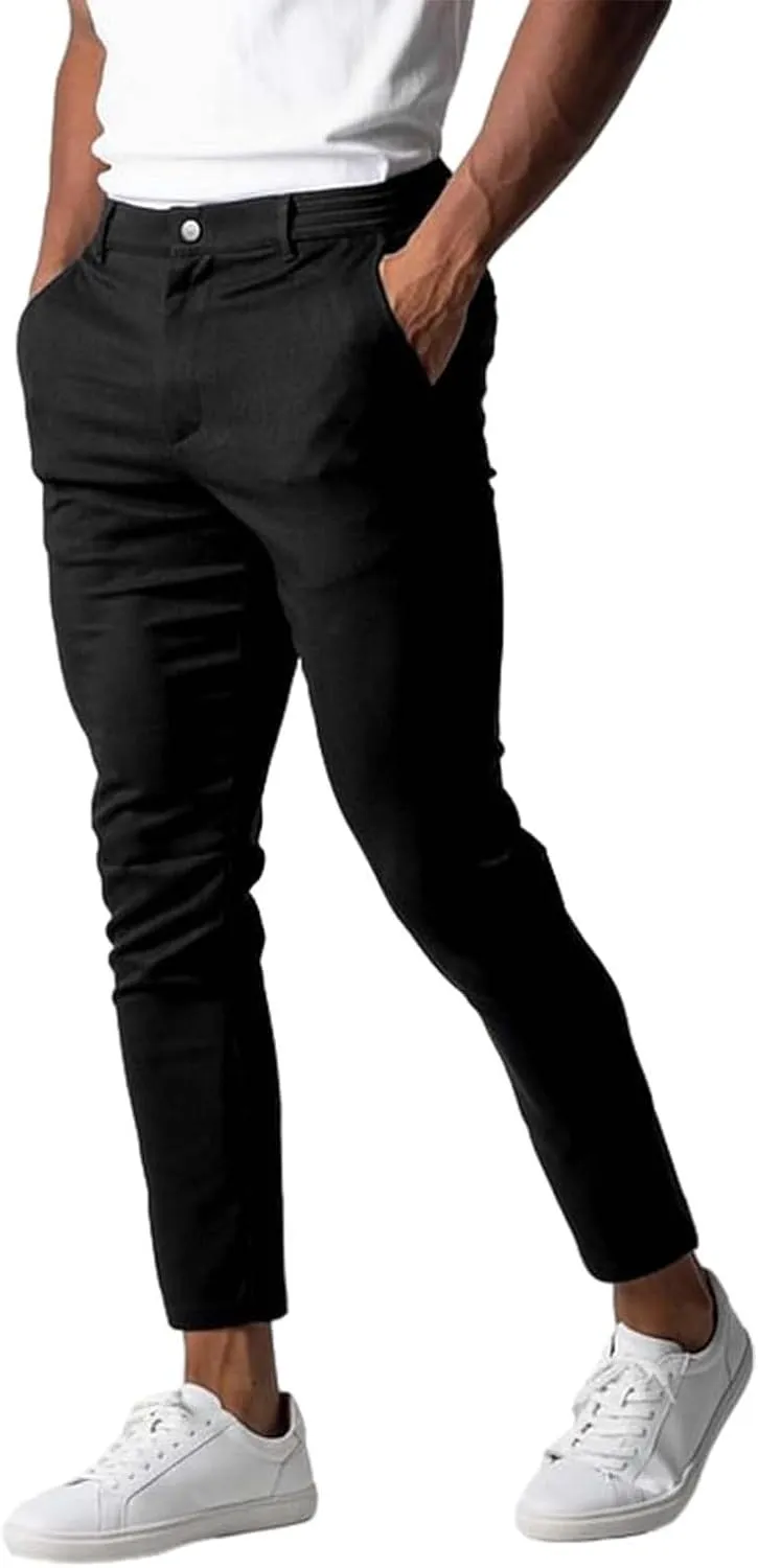 Golf Pants Men Slim Fit Muscle Elastic Trousers Business Breathable Classic Stretch Casual Suit Pants with Pockets