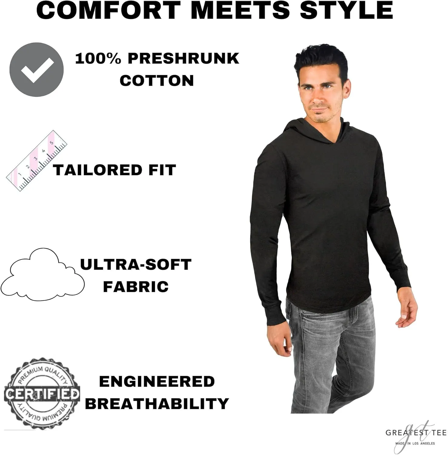 Greatest Tees Broadway Mens Hoodie Pullover Lightweight Long Sleeve S - XXL  Preshrunk Cotton, Fresh, Clean