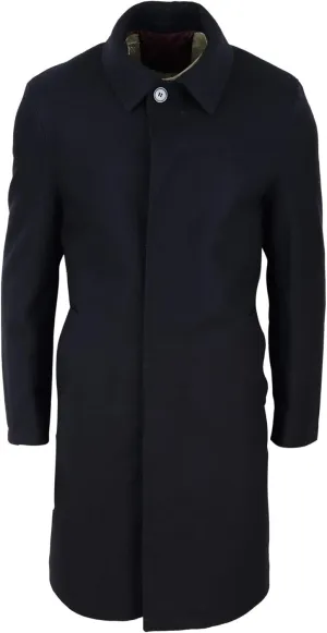 Harry Brown Mens Black Wool Overcoat Jacket Smart Formal 3/4 Trench Retro Vintage 1920s