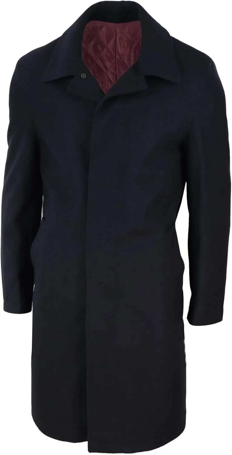 Harry Brown Mens Black Wool Overcoat Jacket Smart Formal 3/4 Trench Retro Vintage 1920s