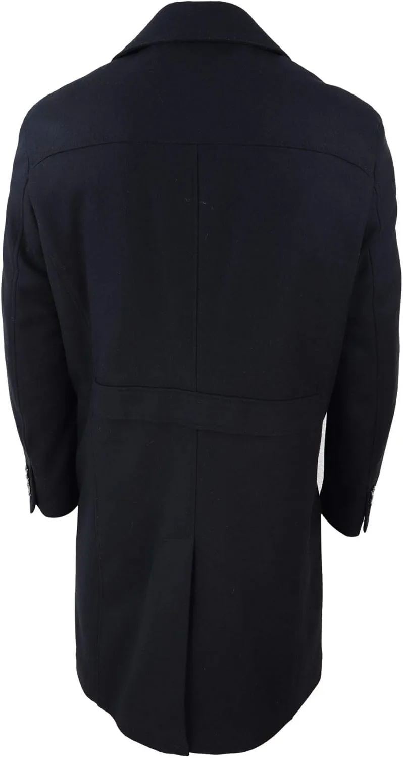 Harry Brown Mens Black Wool Overcoat Jacket Smart Formal 3/4 Trench Retro Vintage 1920s