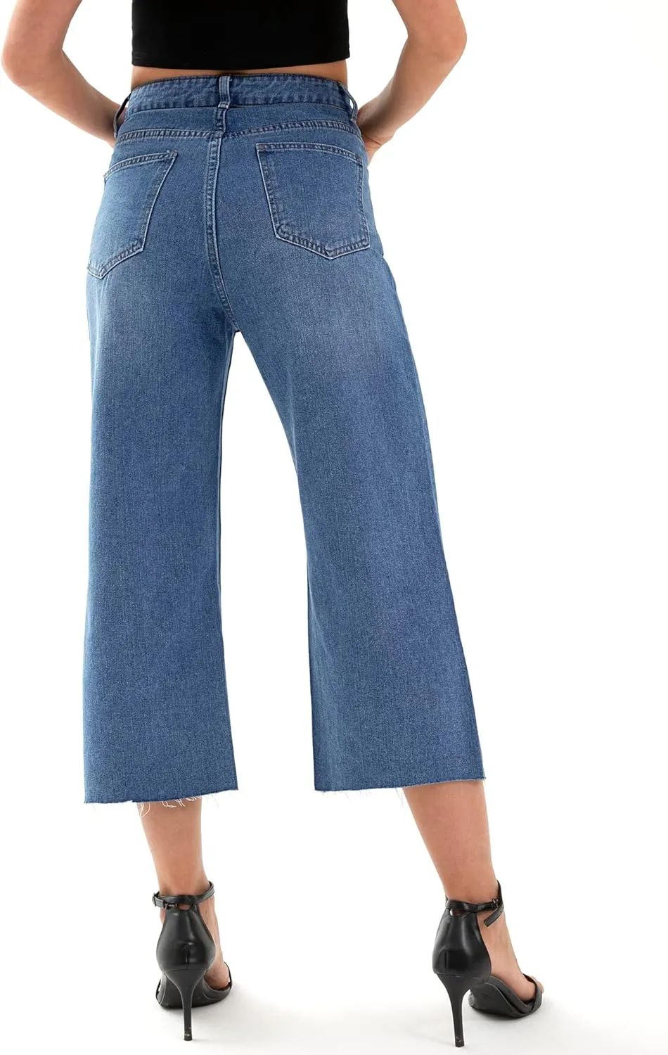 HDLTE Wide Leg Cropped Jeans for Women High Waisted Loose Baggy Crop Flare Denim Casual Pants