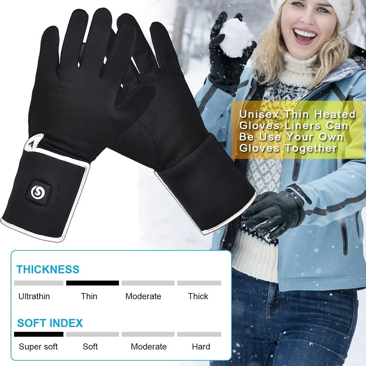 Heated Glove Liners Men Women,Rechargeable Battery Heated Motorcycle Ski Snow Warmer Gloves