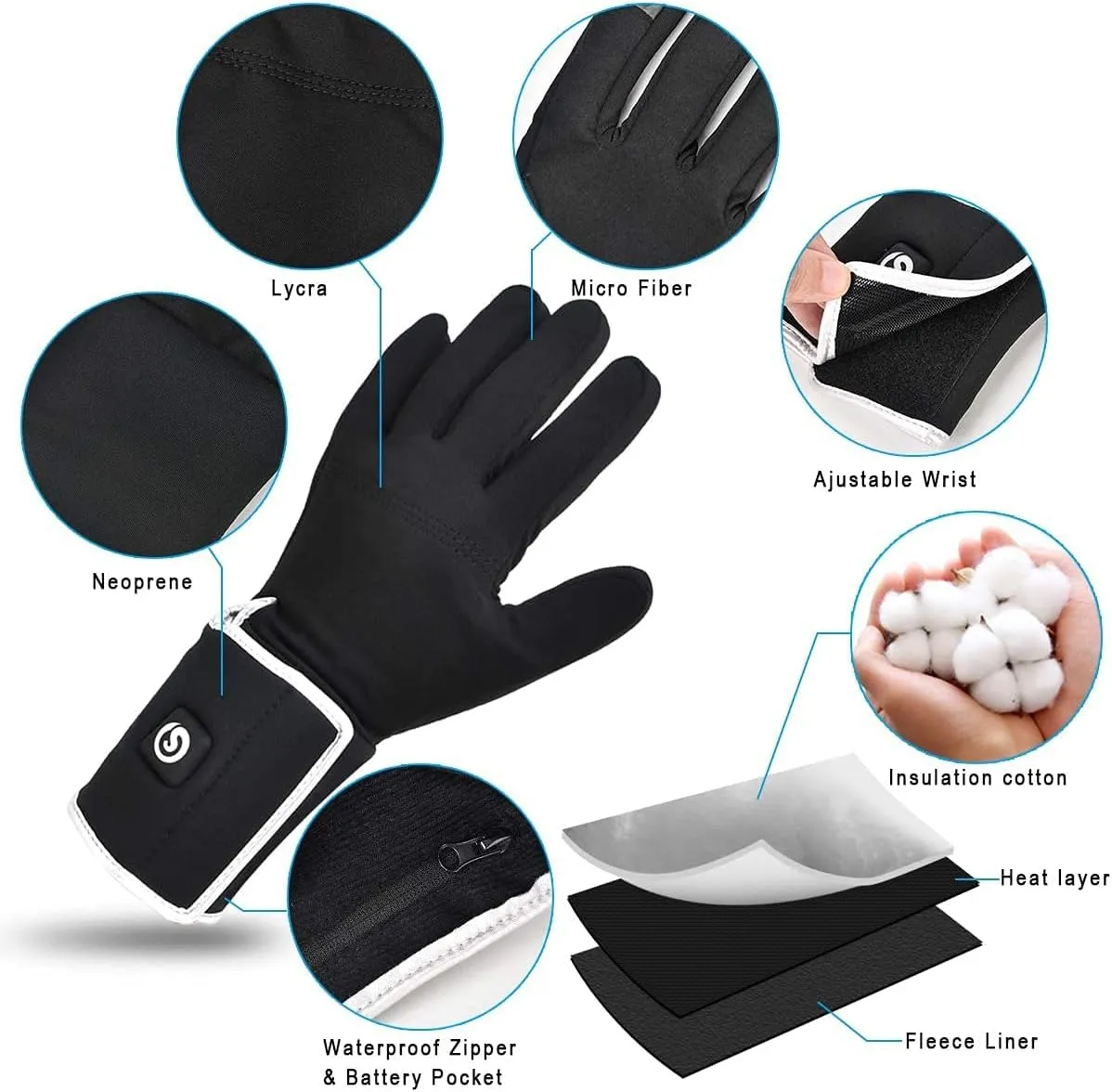 Heated Glove Liners Men Women,Rechargeable Battery Heated Motorcycle Ski Snow Warmer Gloves