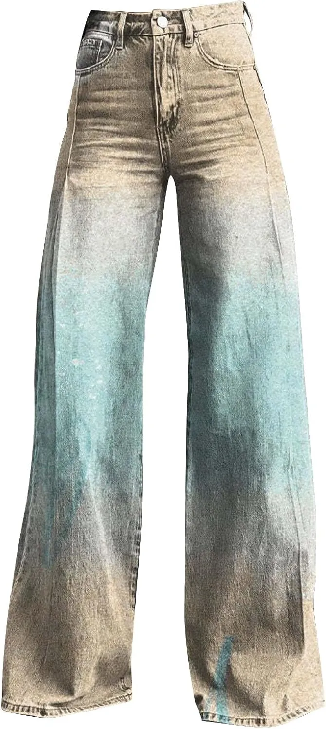 High Waisted Flared Jeans for Women 2025 Straight Leg Casual Vintage Palazzo Pants Y2k Streetwear Fashion Denim Pants
