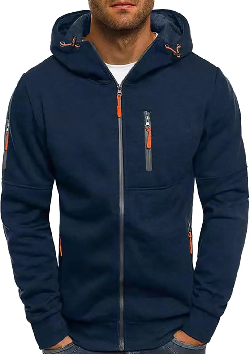 Hoodies for Men Full Zip up Lightweight Winter Hoodies Casual Fashion Sports Hooded Jacket Fall Tops with Zip Pockets