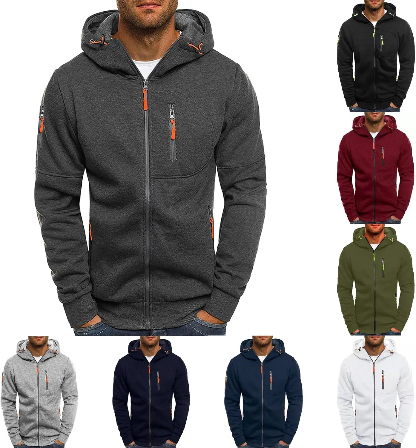Hoodies for Men Full Zip up Lightweight Winter Hoodies Casual Fashion Sports Hooded Jacket Fall Tops with Zip Pockets