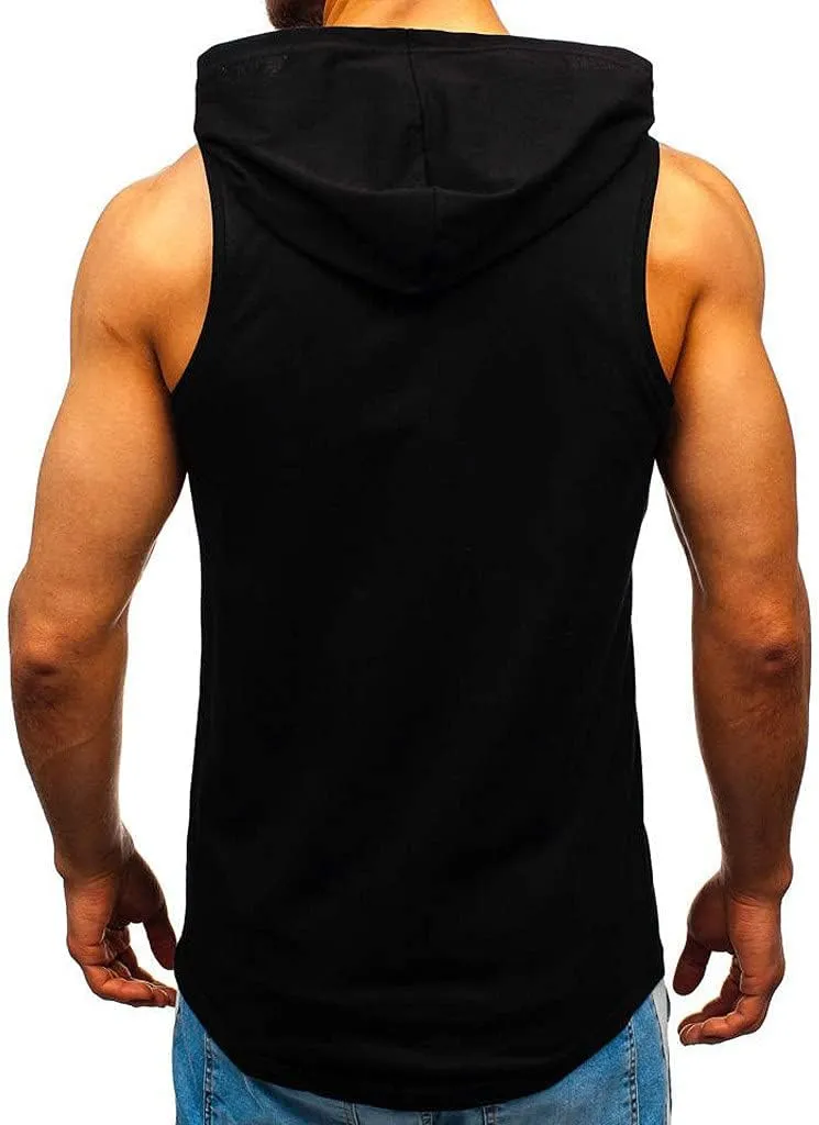 Hoodies for Men Men's Workout Hooded Tank Tops Bodybuilding Muscle Cut Off T Shirt Sleeveless Gym Hoodies T-Shirts Top