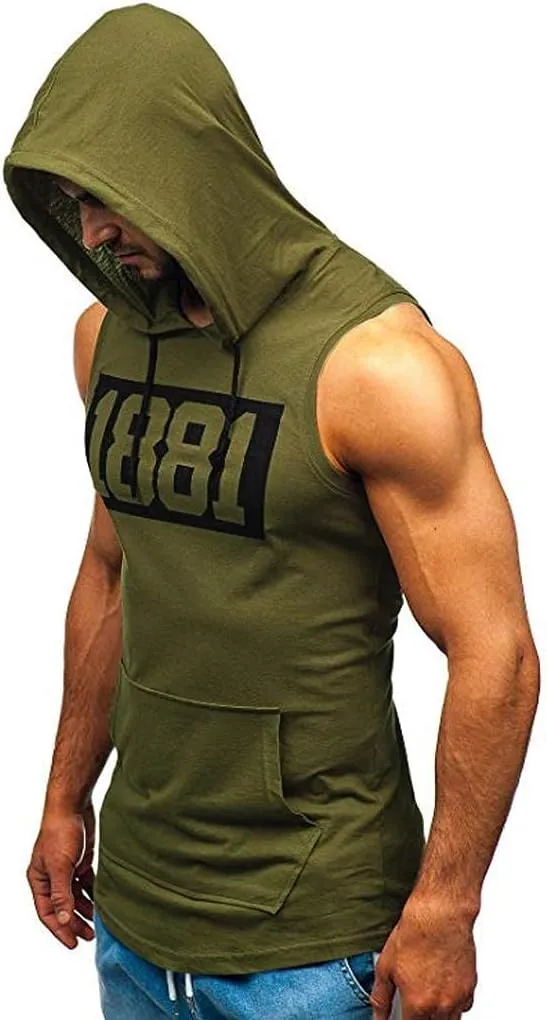 Hoodies for Men Men's Workout Hooded Tank Tops Gym Sleeveless Hoodie Bodybuilding Muscle Cut Off T-Shirts with Pocket