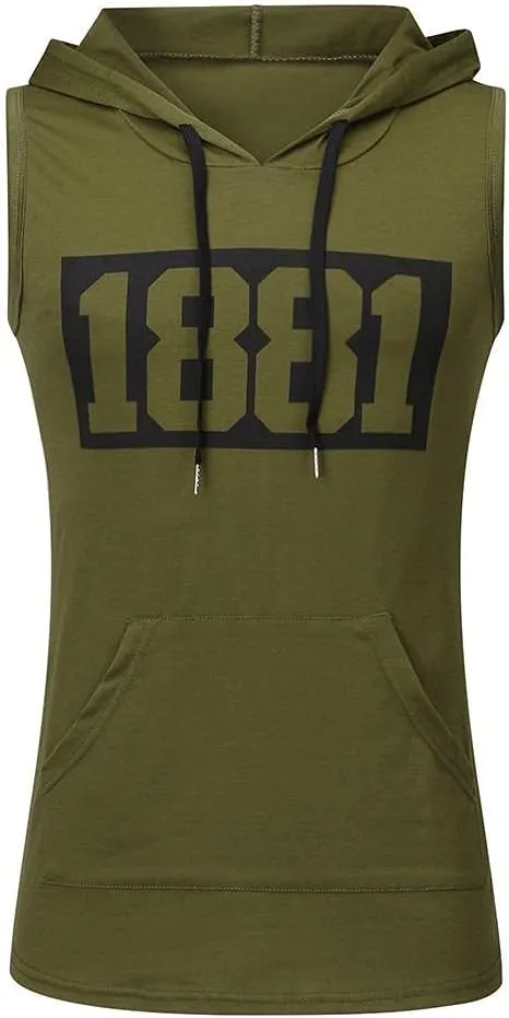 Hoodies for Men Men's Workout Hooded Tank Tops Gym Sleeveless Hoodie Bodybuilding Muscle Cut Off T-Shirts with Pocket