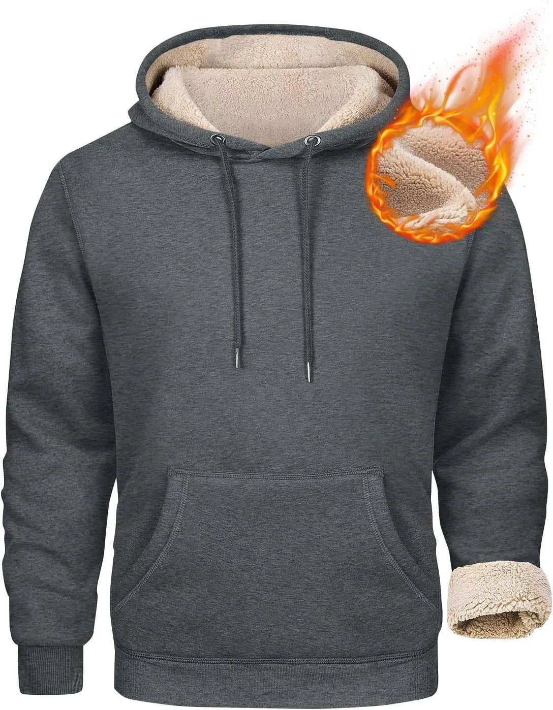 Hoodies For Men Sherpa Fleece Lined Sweatshirt Pullover Sweaters Winter Warm Hoodie With Pockets