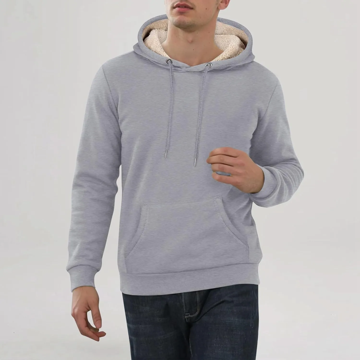 Hoodies For Men Sherpa Fleece Lined Sweatshirt Pullover Sweaters Winter Warm Hoodie With Pockets
