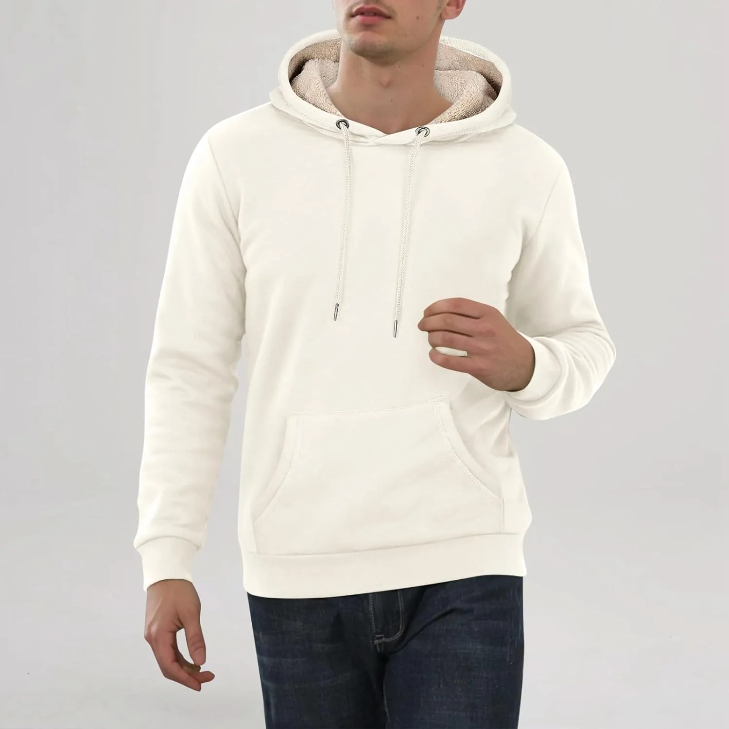 Hoodies For Men Sherpa Fleece Lined Sweatshirt Pullover Sweaters Winter Warm Hoodie With Pockets